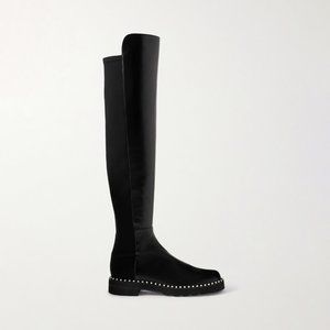 Stuart Weitzman 5050 Lift faux pearl-embellished leather and neoprene knee boots